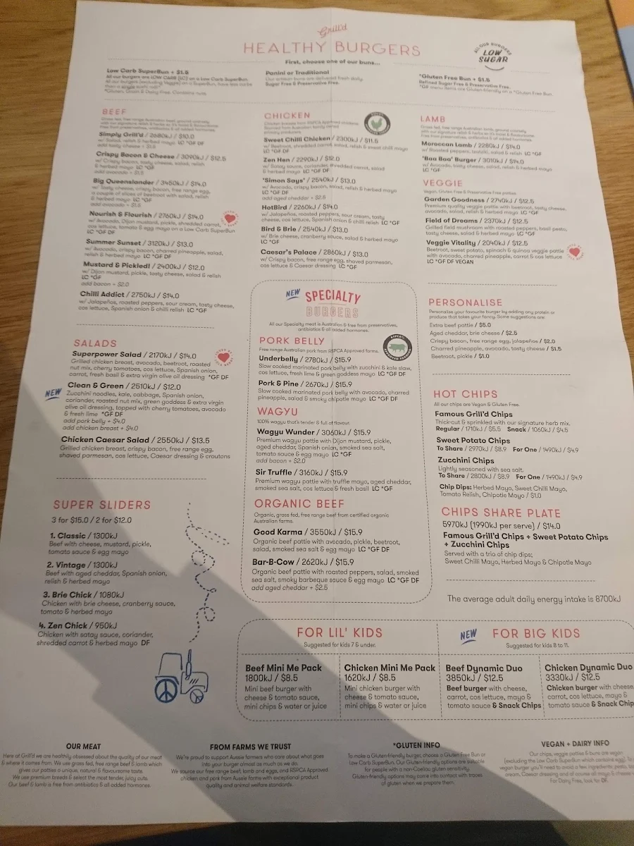 Menu, Grill'd Burgers - Indooroopilly