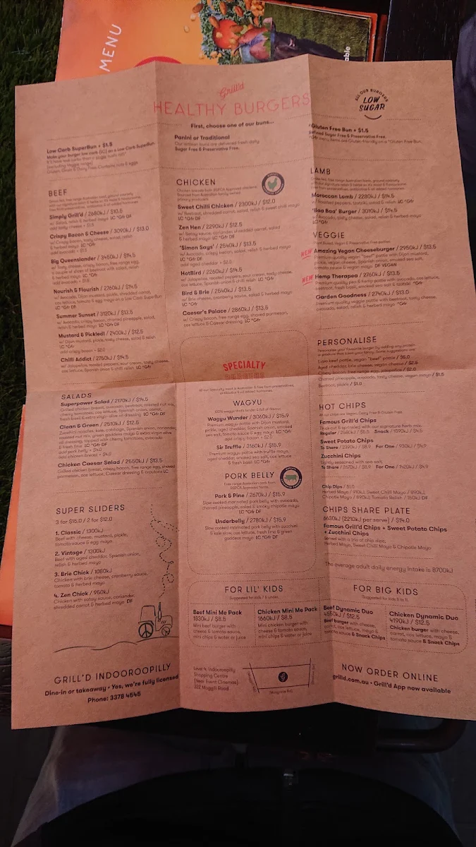 Menu, Grill'd Burgers - Indooroopilly