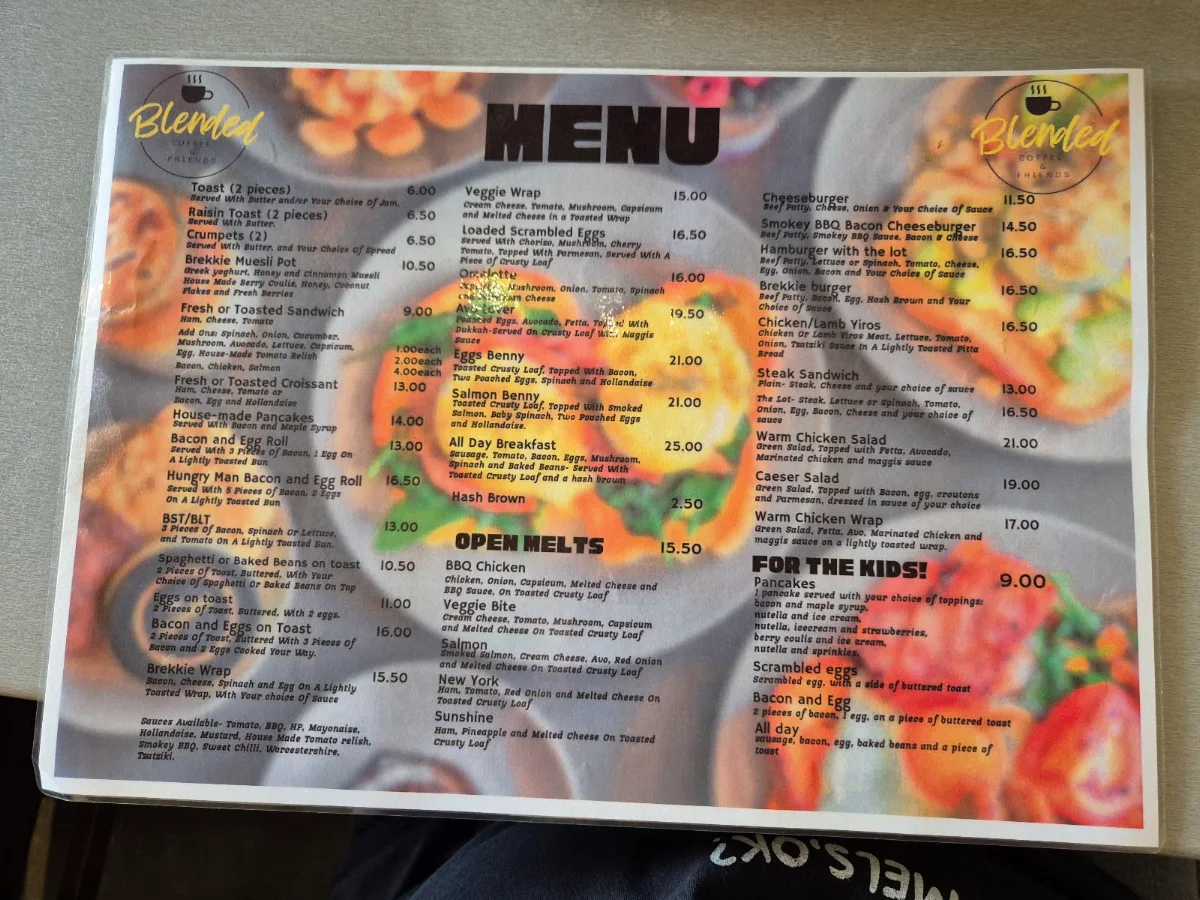 Menu, Blended Cafe