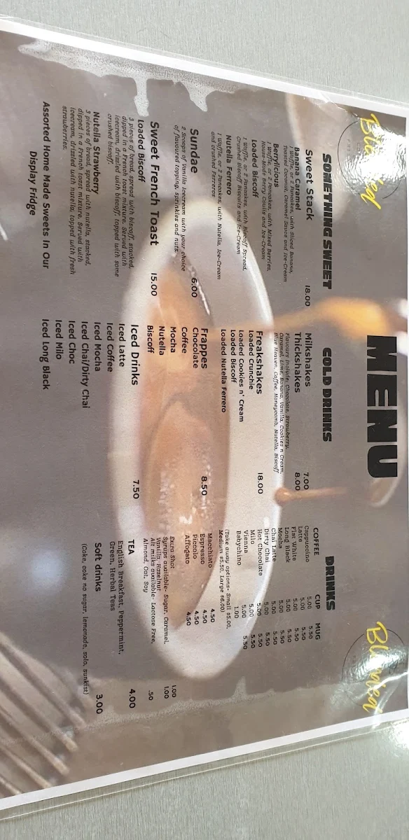 Menu, Blended Cafe