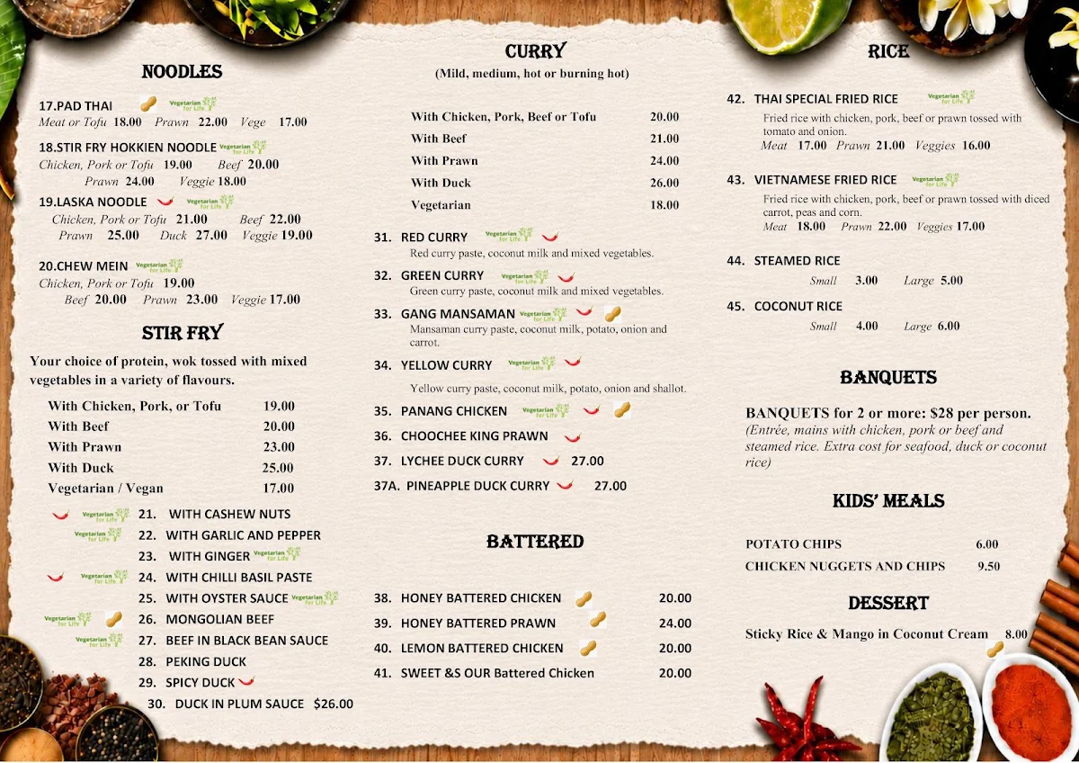 Menu, Viet Kitchen Restaurant