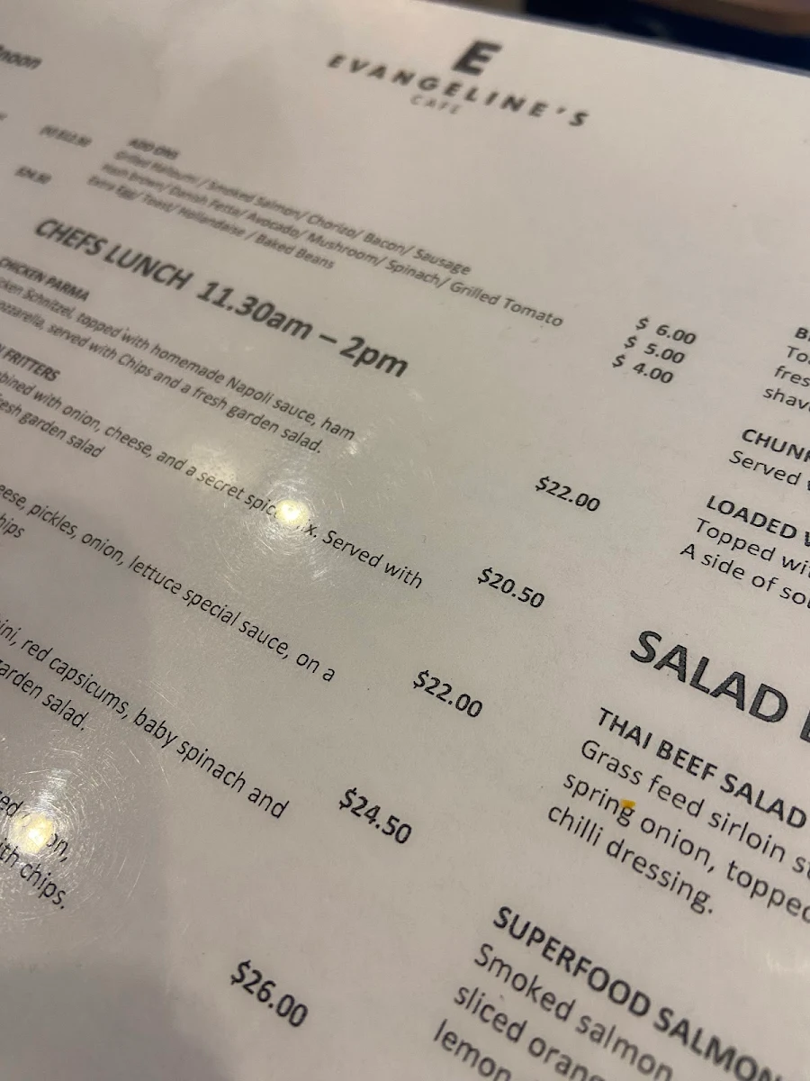 Menu, Evangeline's