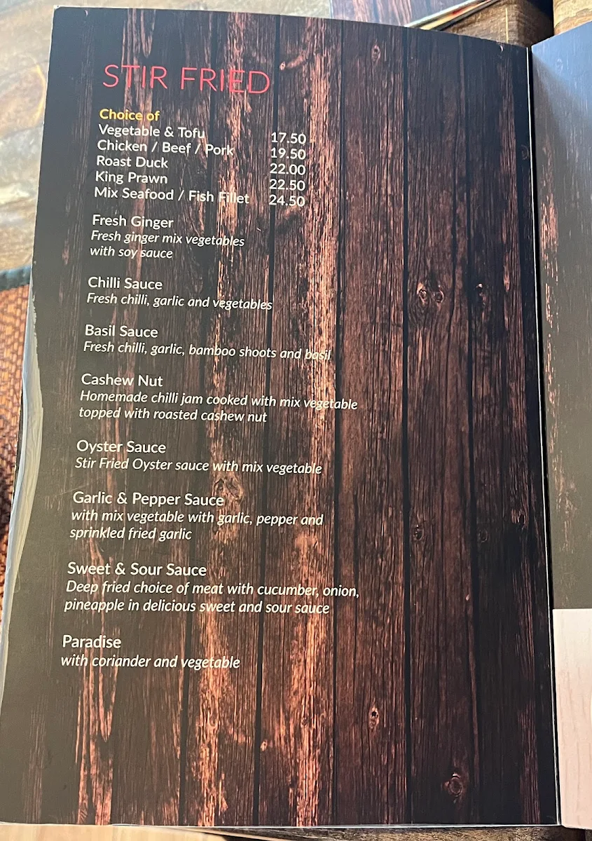 Menu, Chili Man Thai