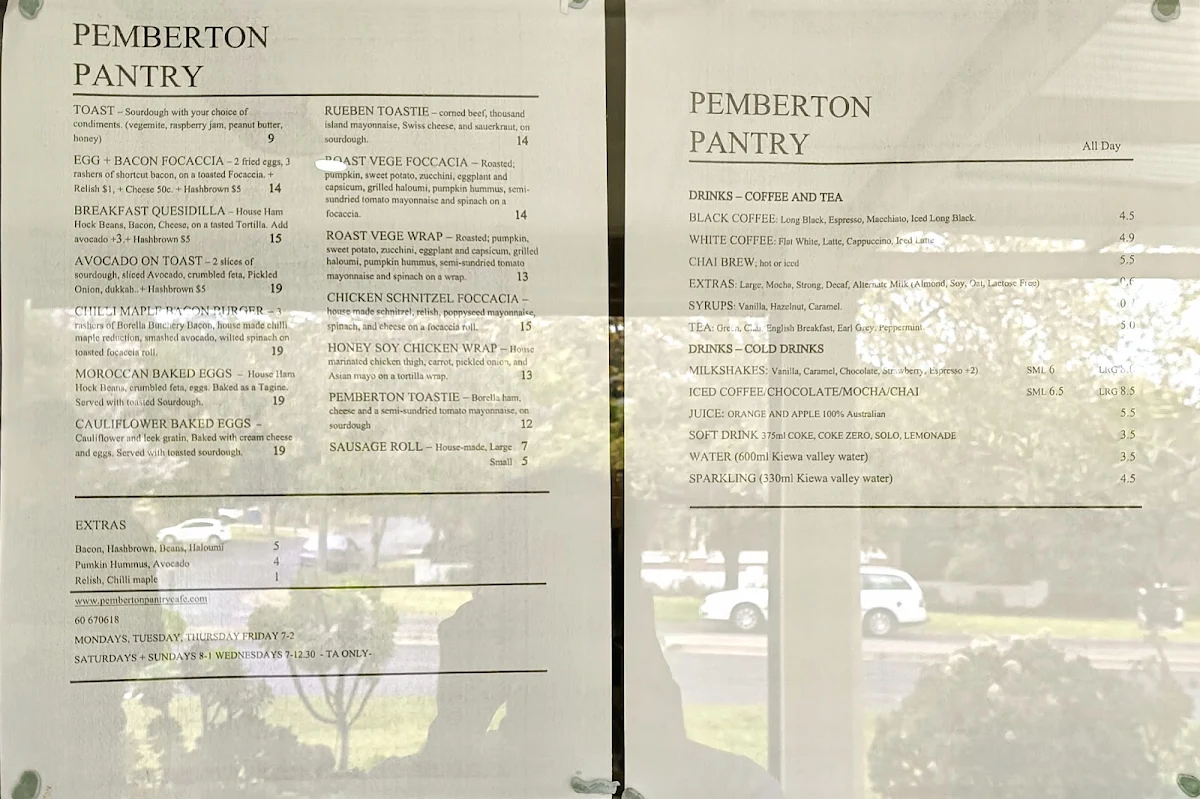 Menu, Pemberton Pantry