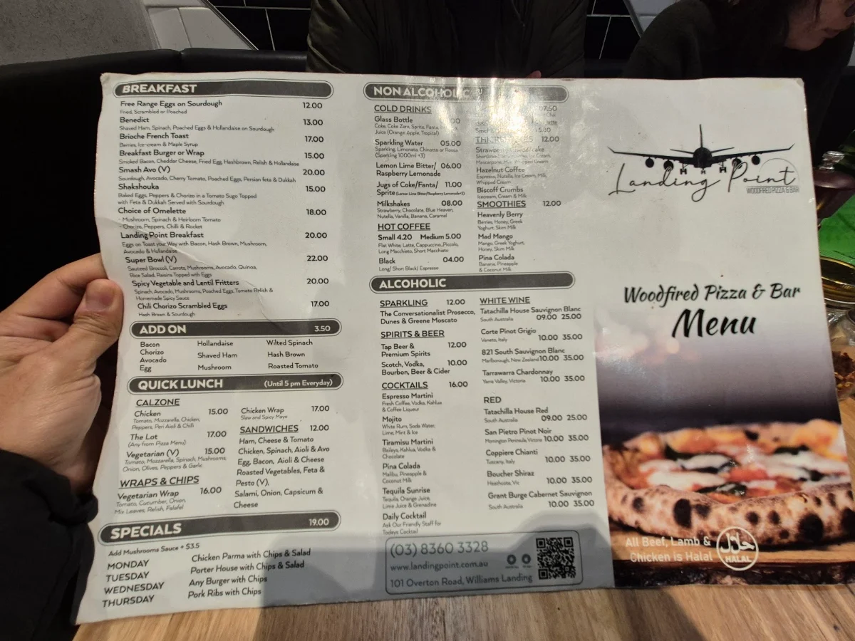 Menu, Landing Point woodfired Pizza & Bar Williams landing