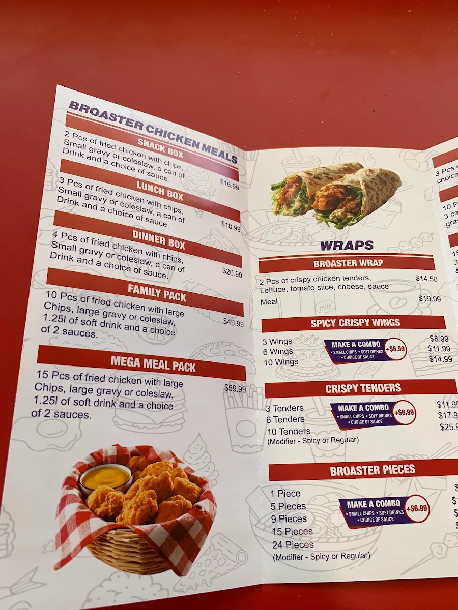 Menu, Broaster Chicken Wagga Wagga