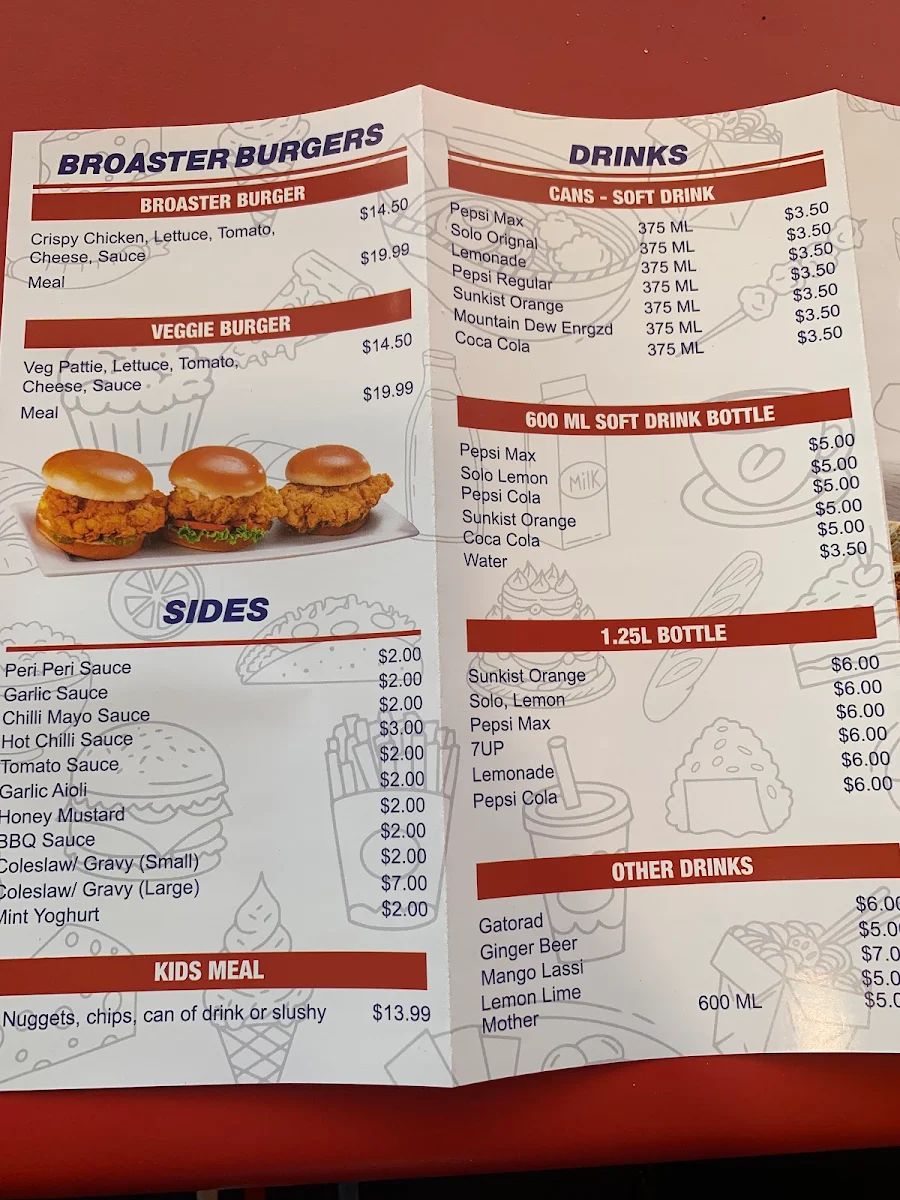 Menu, Broaster Chicken Wagga Wagga