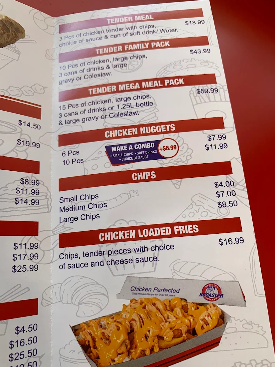 Menu, Broaster Chicken Wagga Wagga