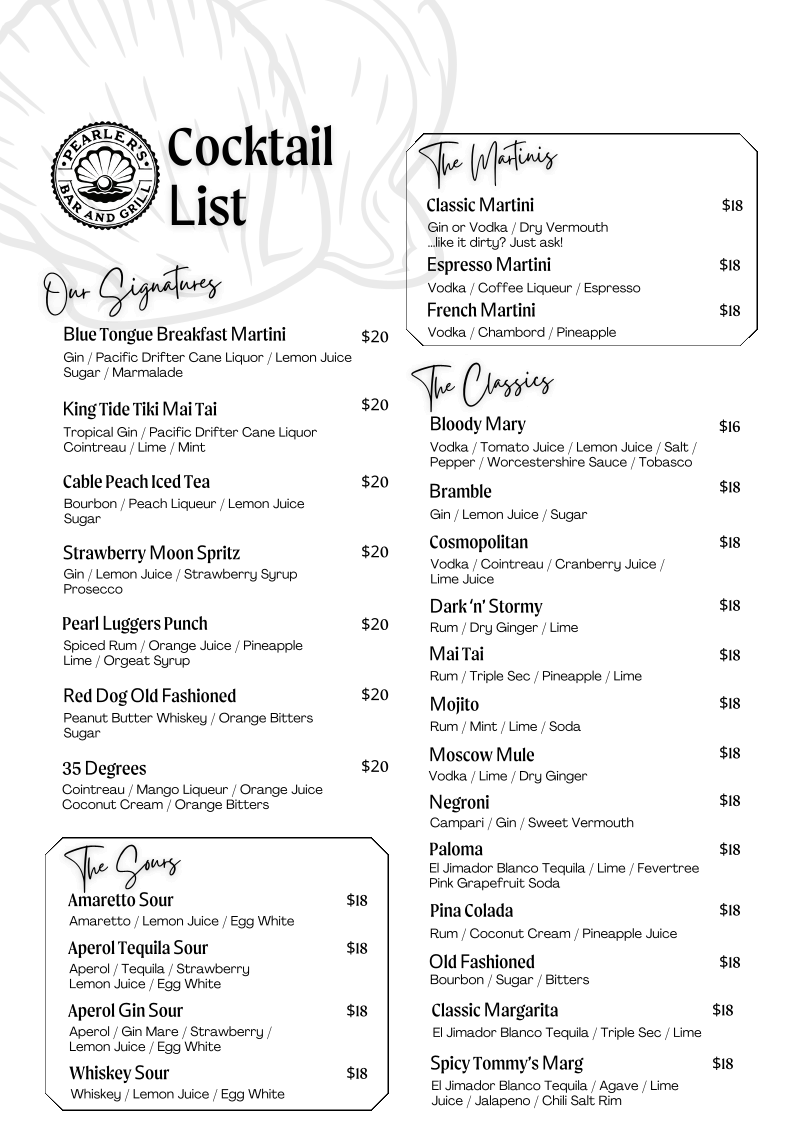 Menu, Roebuck Bay Hotel