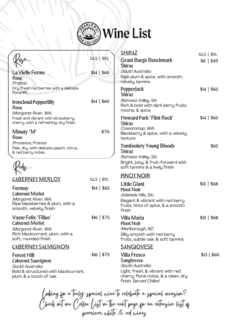 Menu, Roebuck Bay Hotel