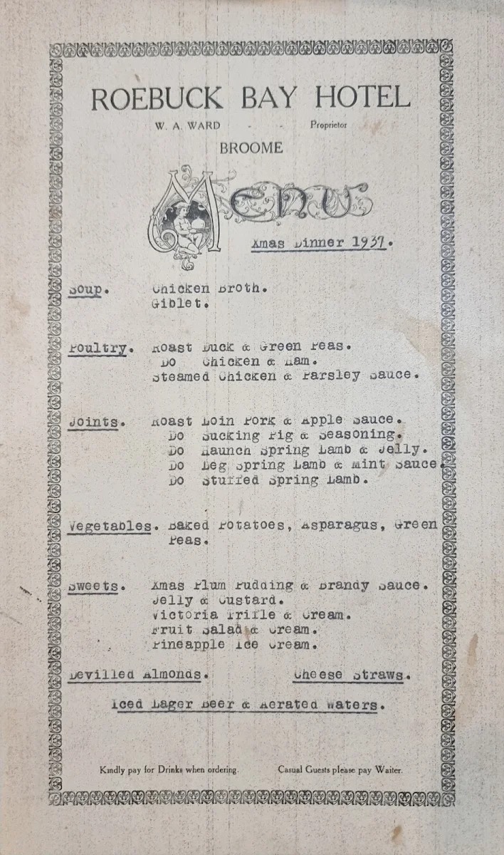 Menu, Roebuck Bay Hotel