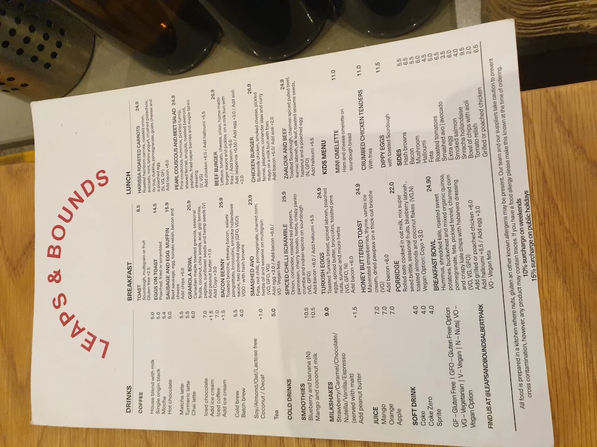 Menu, Leaps and Bounds Albert Park