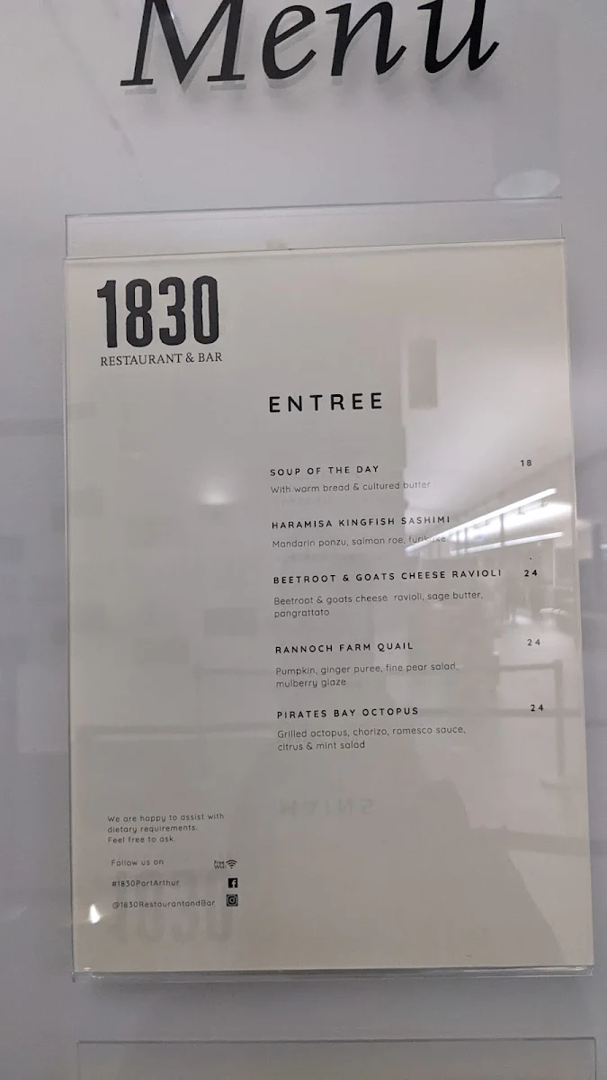 Menu, 1830 Restaurant and Bar, Port Arthur