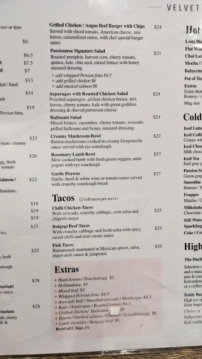 Menu, Passiontree Velvet