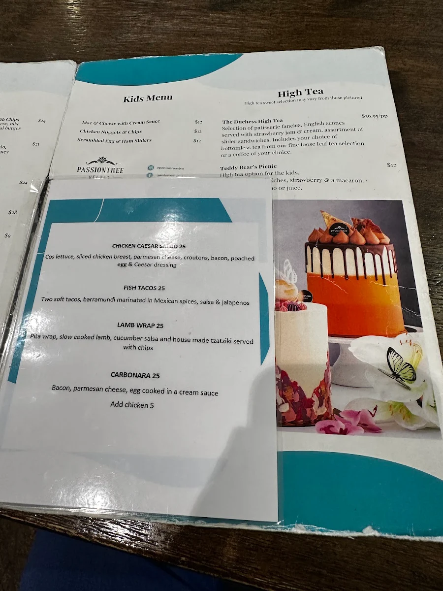 Menu, Passiontree Velvet