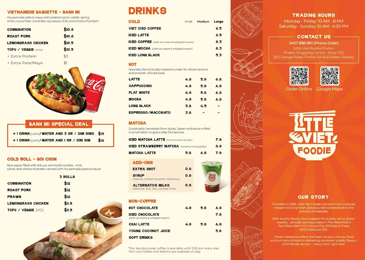 Menu, Little Viet Foodie Findon