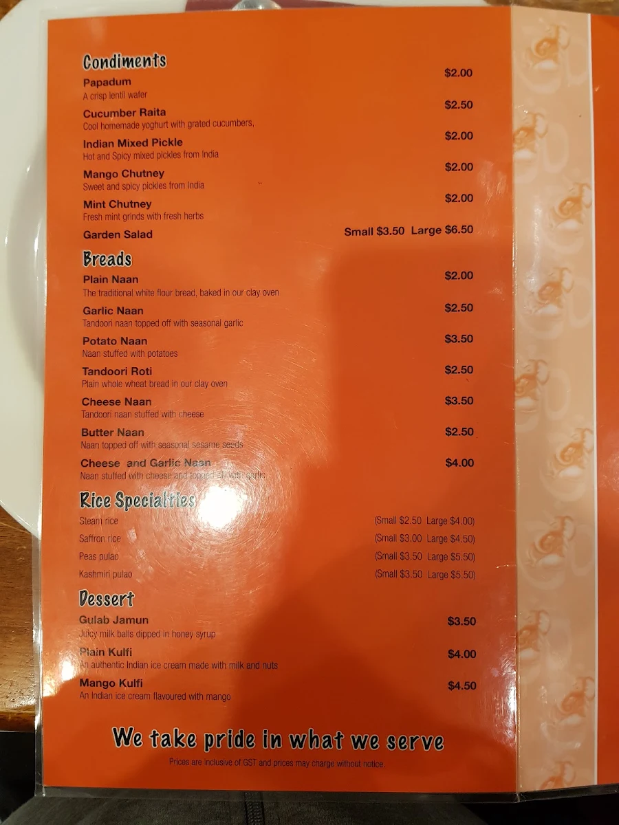 Menu, Delhi Spice Indian Restaurant