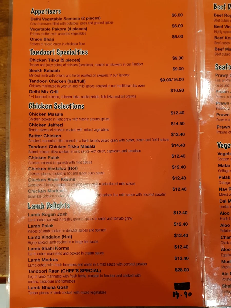 Menu, Delhi Spice Indian Restaurant