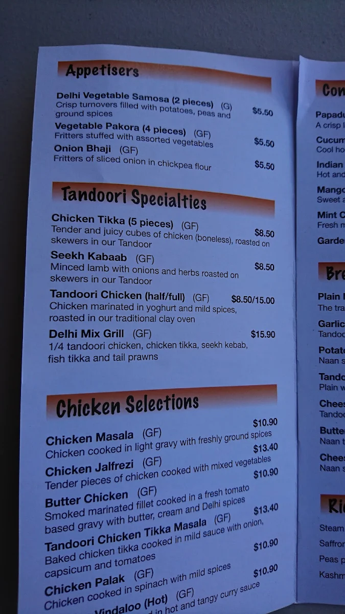 Menu, Delhi Spice Indian Restaurant