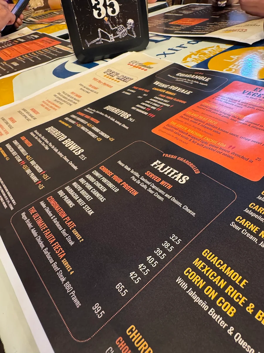 Menu, El Camino Cantina South Bank