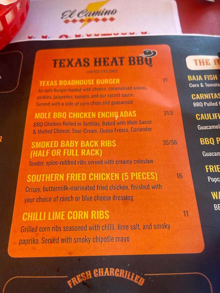 Menu, El Camino Cantina South Bank