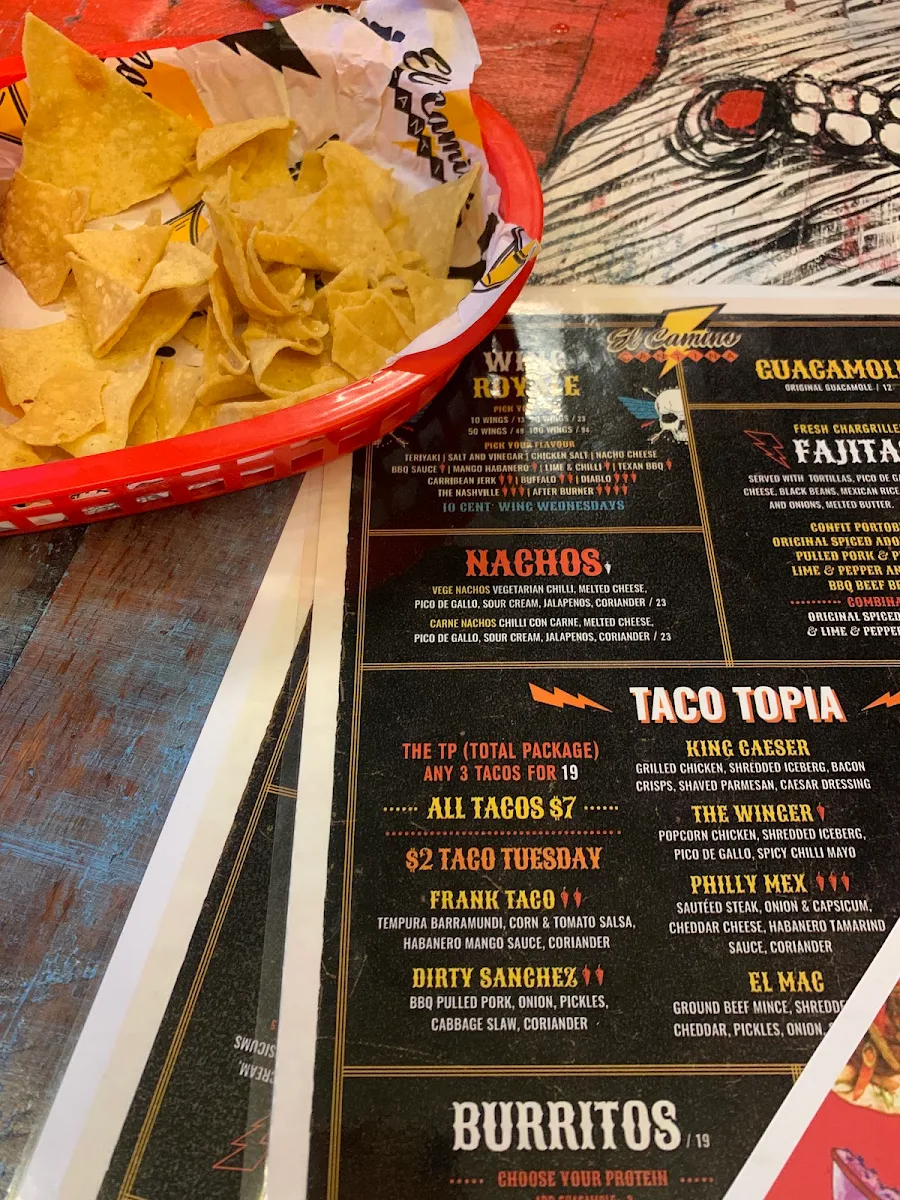 Menu, El Camino Cantina South Bank
