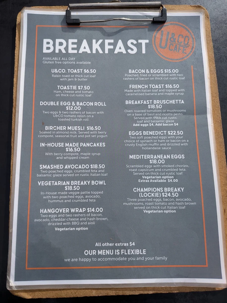 Menu, U & CO Cafe
