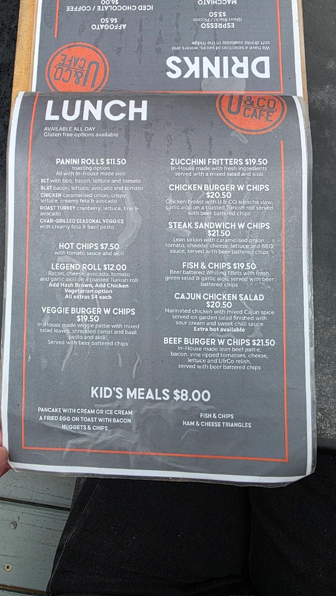 Menu, U & CO Cafe