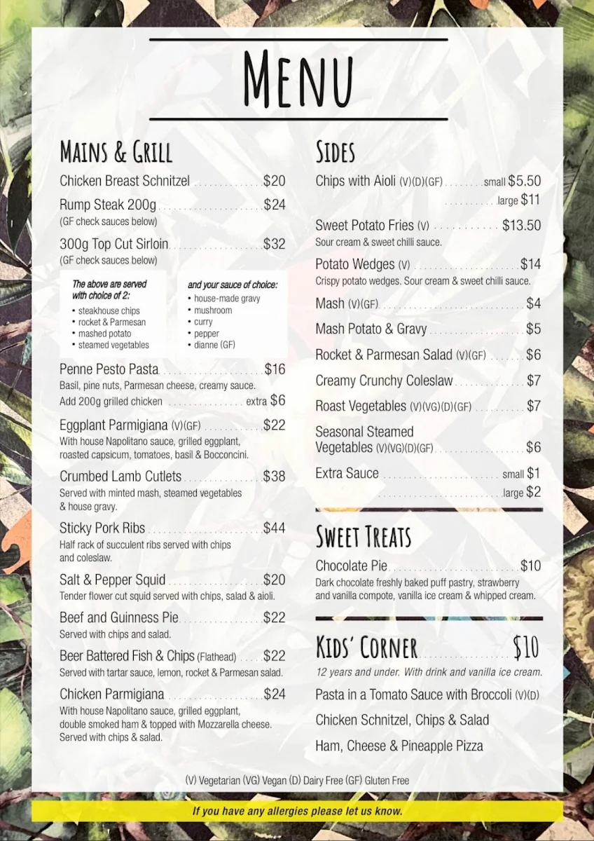 Menu, Tea Gardens Hotel