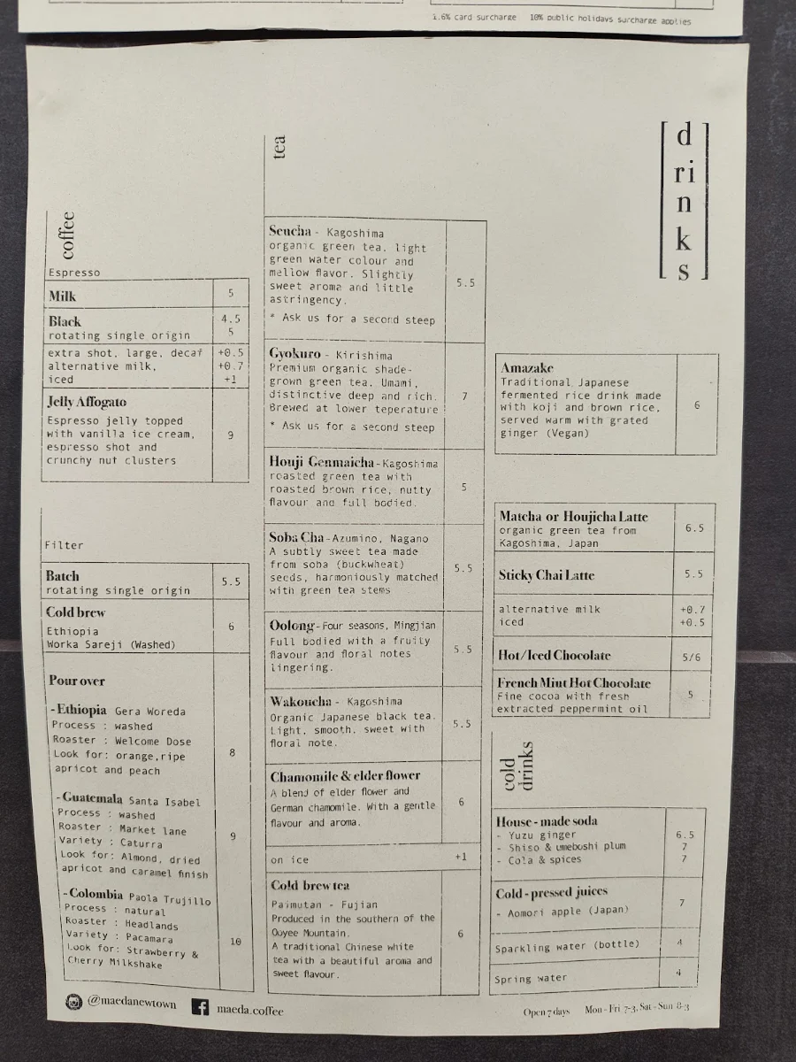 Menu, Maeda Newtown