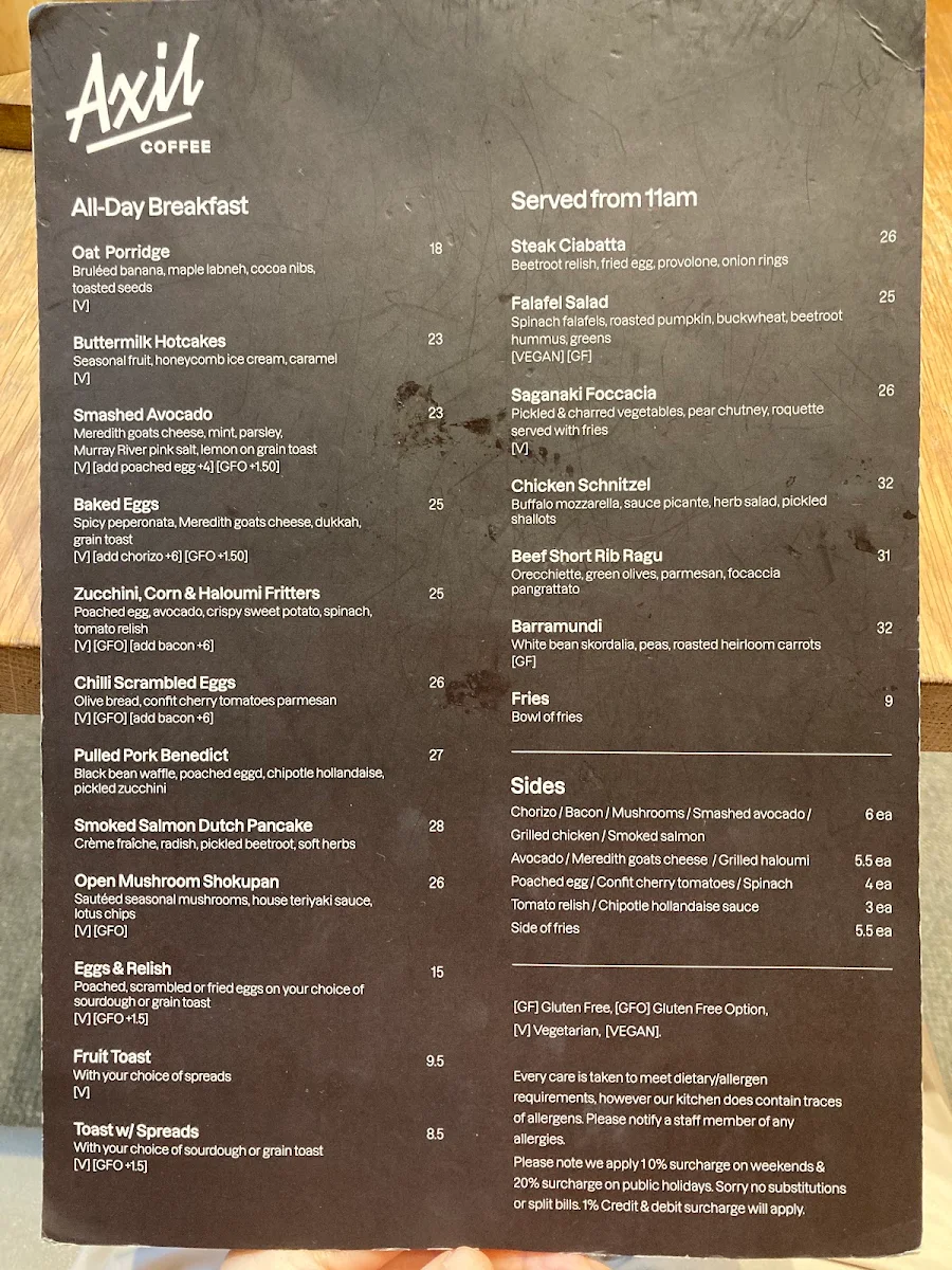 Menu, Axil