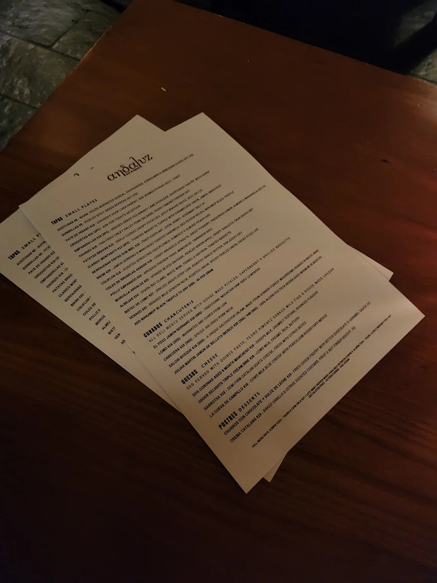 Menu, Andaluz Bar & Tapas