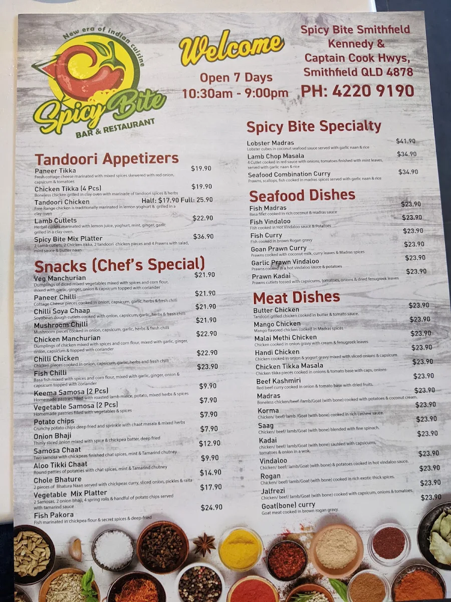 Menu, Spicy bite smithfield