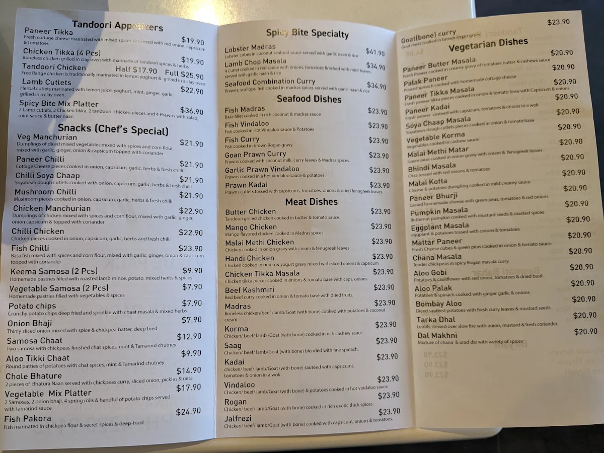 Menu, Spicy bite smithfield