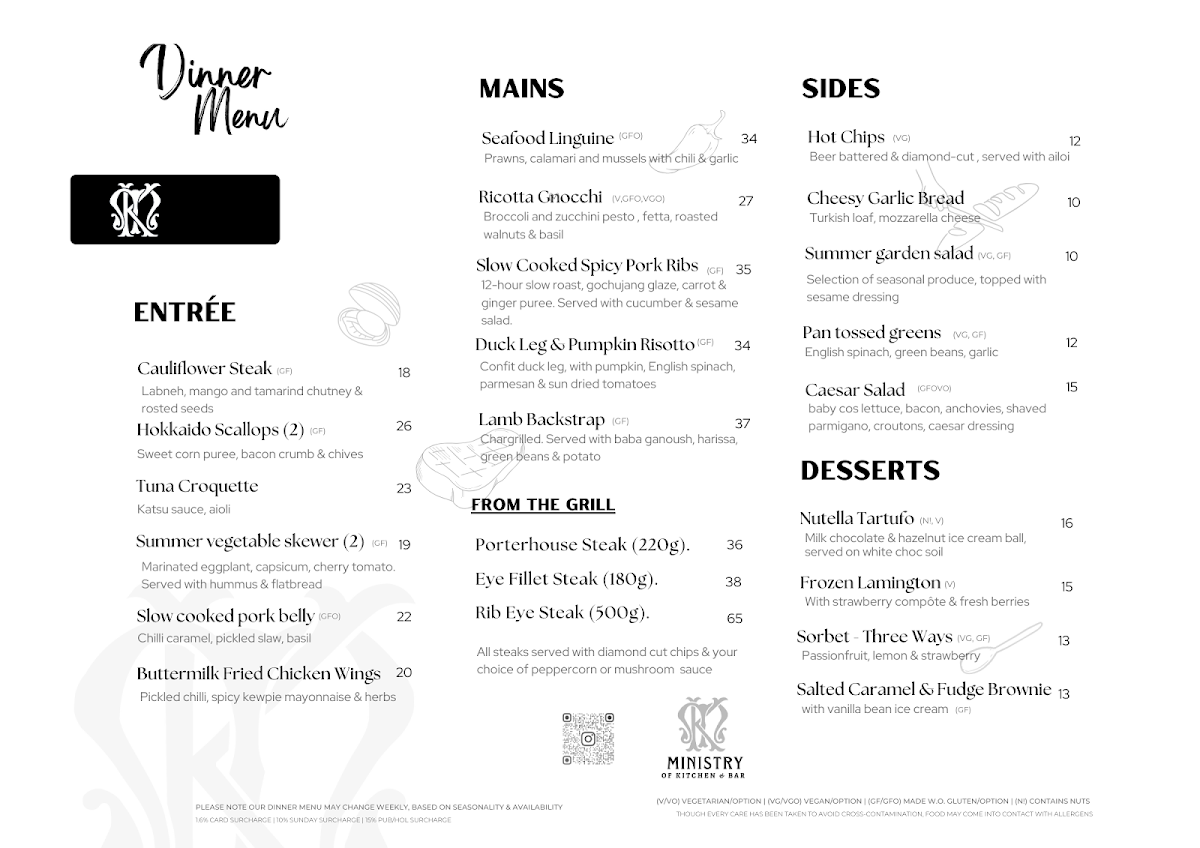 Menu, Ministry - Kitchen & Bar