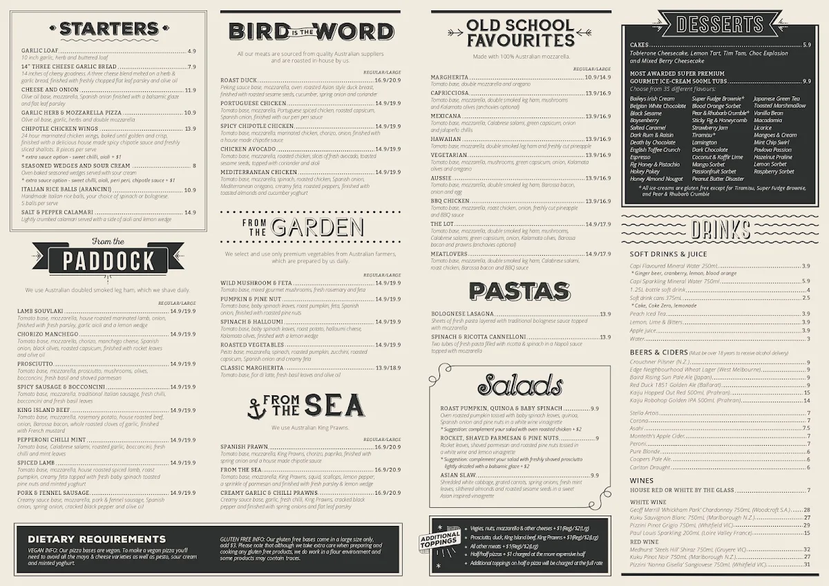 Menu, Crisp Pizza