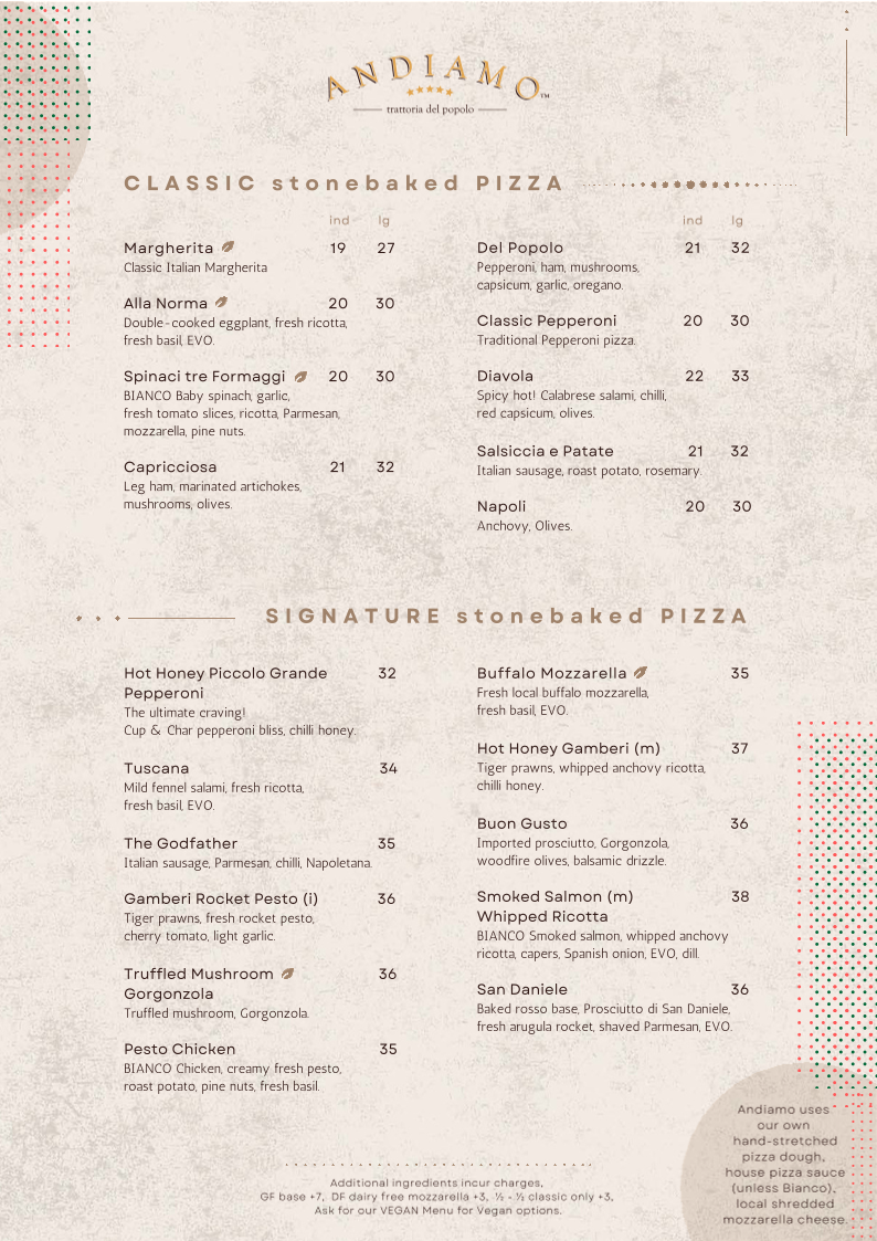 Menu, Andiamo Trattoria Summer Hill
