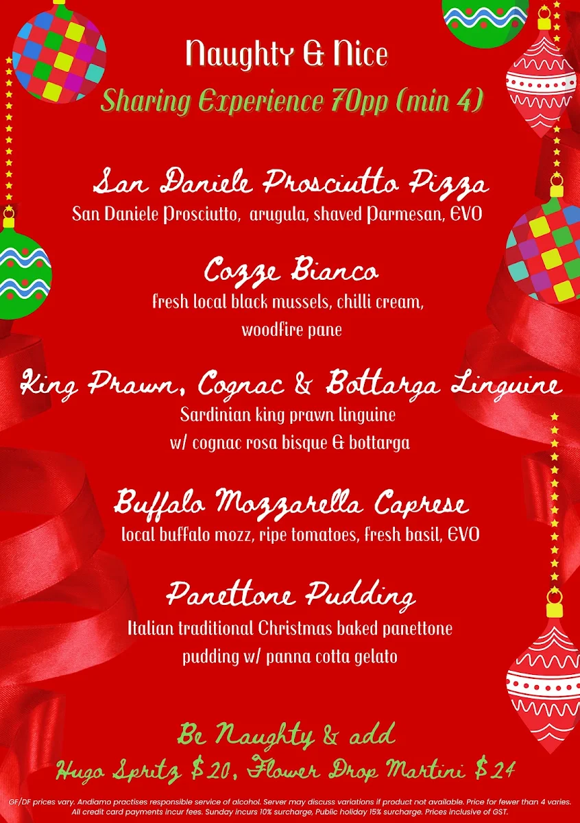 Menu, Andiamo Trattoria Summer Hill