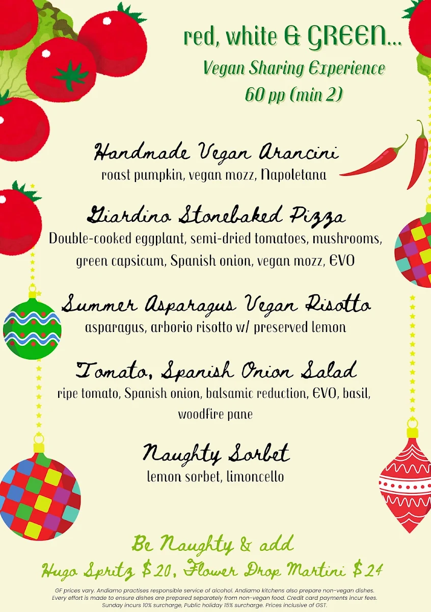 Menu, Andiamo Trattoria Summer Hill
