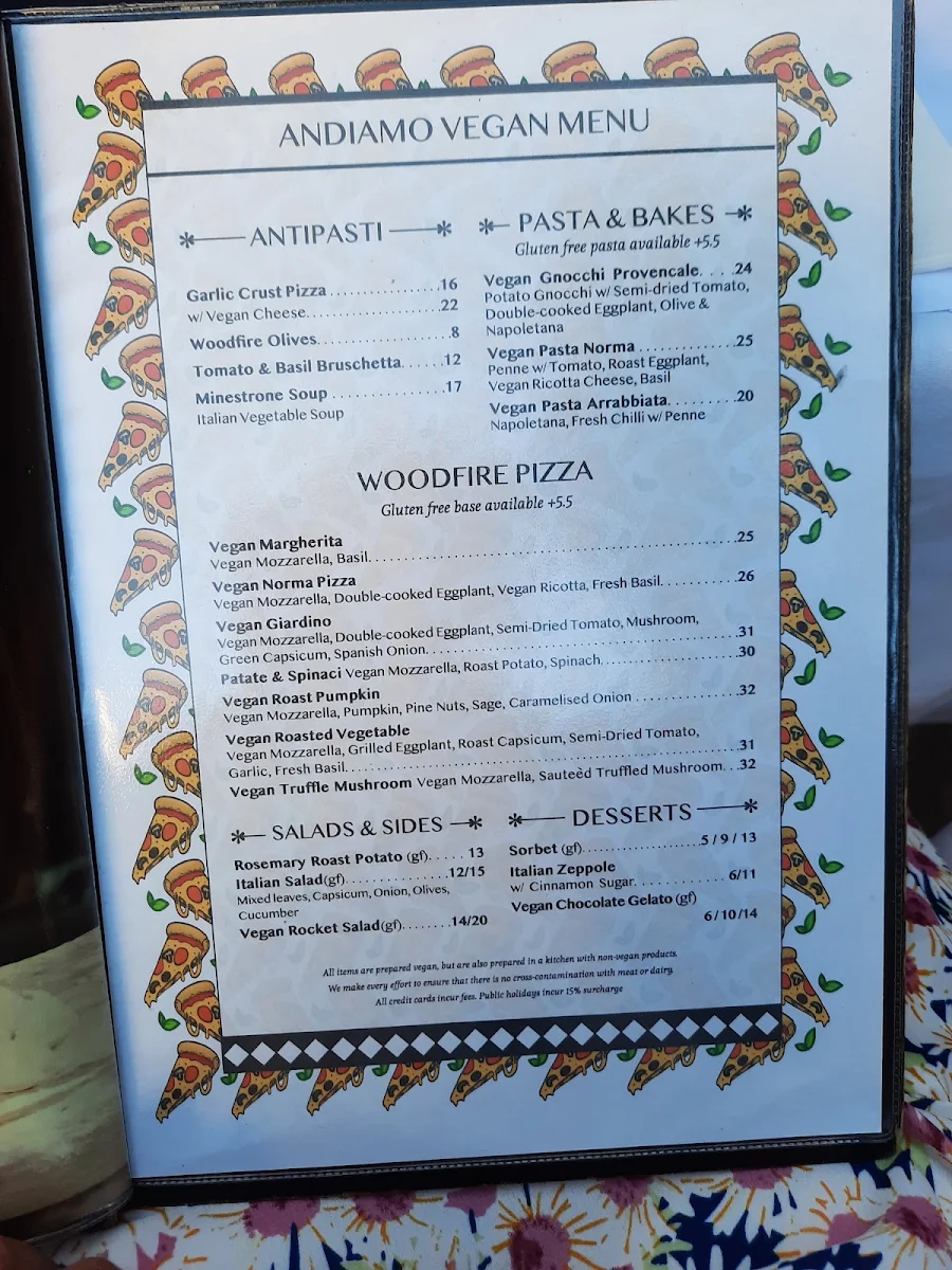 Menu, Andiamo Trattoria Summer Hill