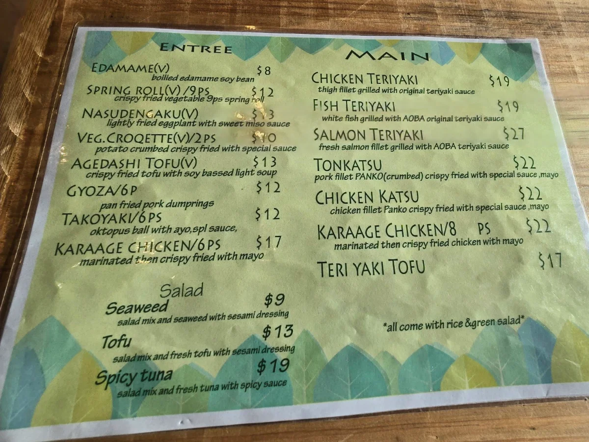 Menu, Aoba