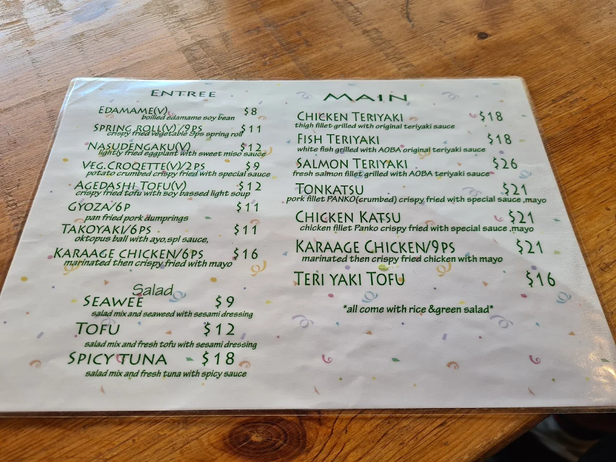 Menu, Aoba