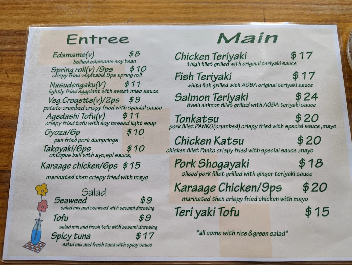Menu, Aoba