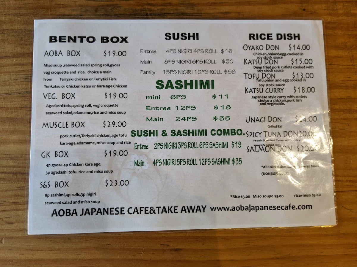 Menu, Aoba