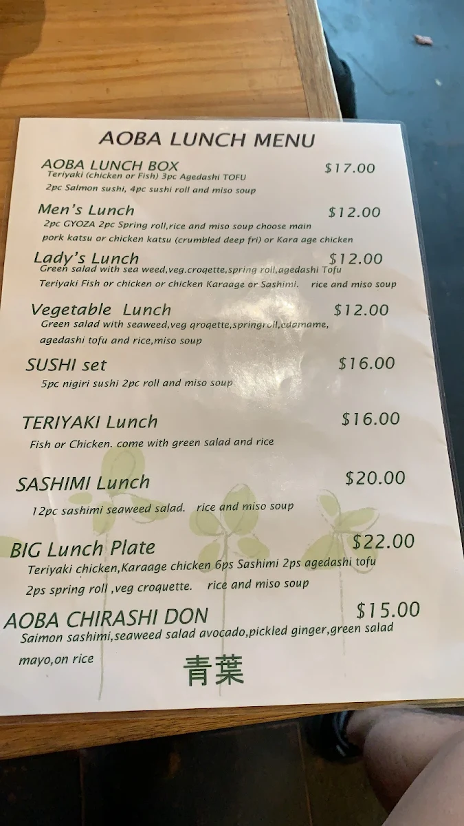 Menu, Aoba