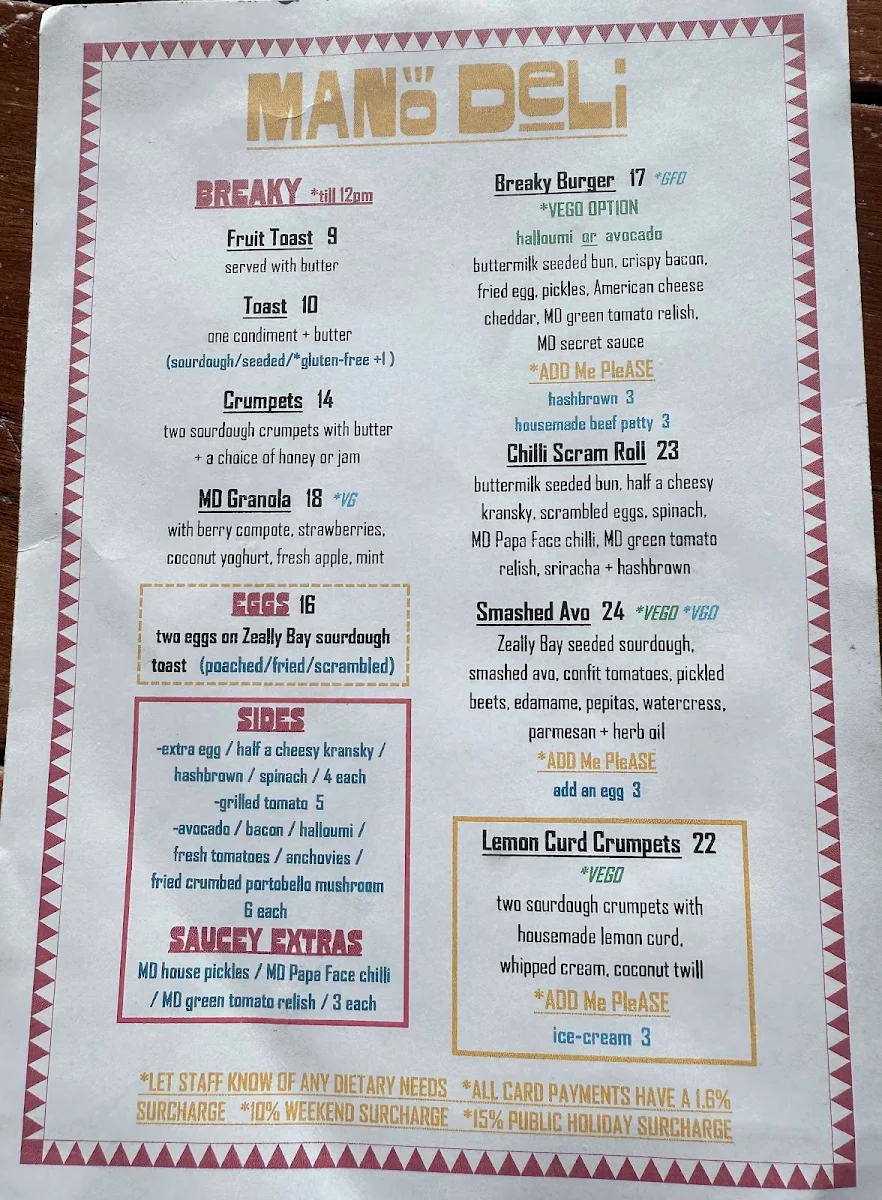 Menu, MANO DELI