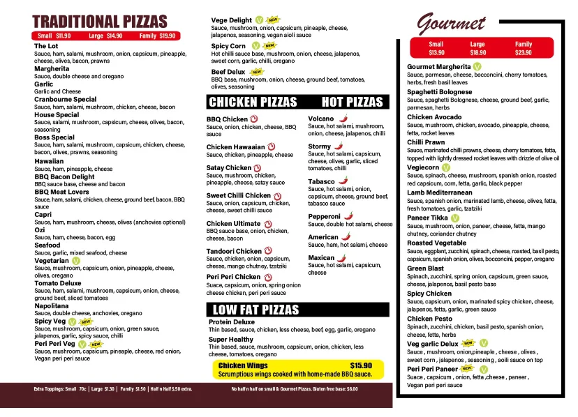 Menu, Pizza Porchetto Cranbourne