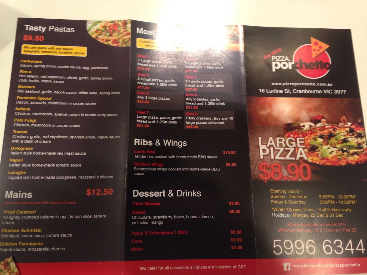 Menu, Pizza Porchetto Cranbourne