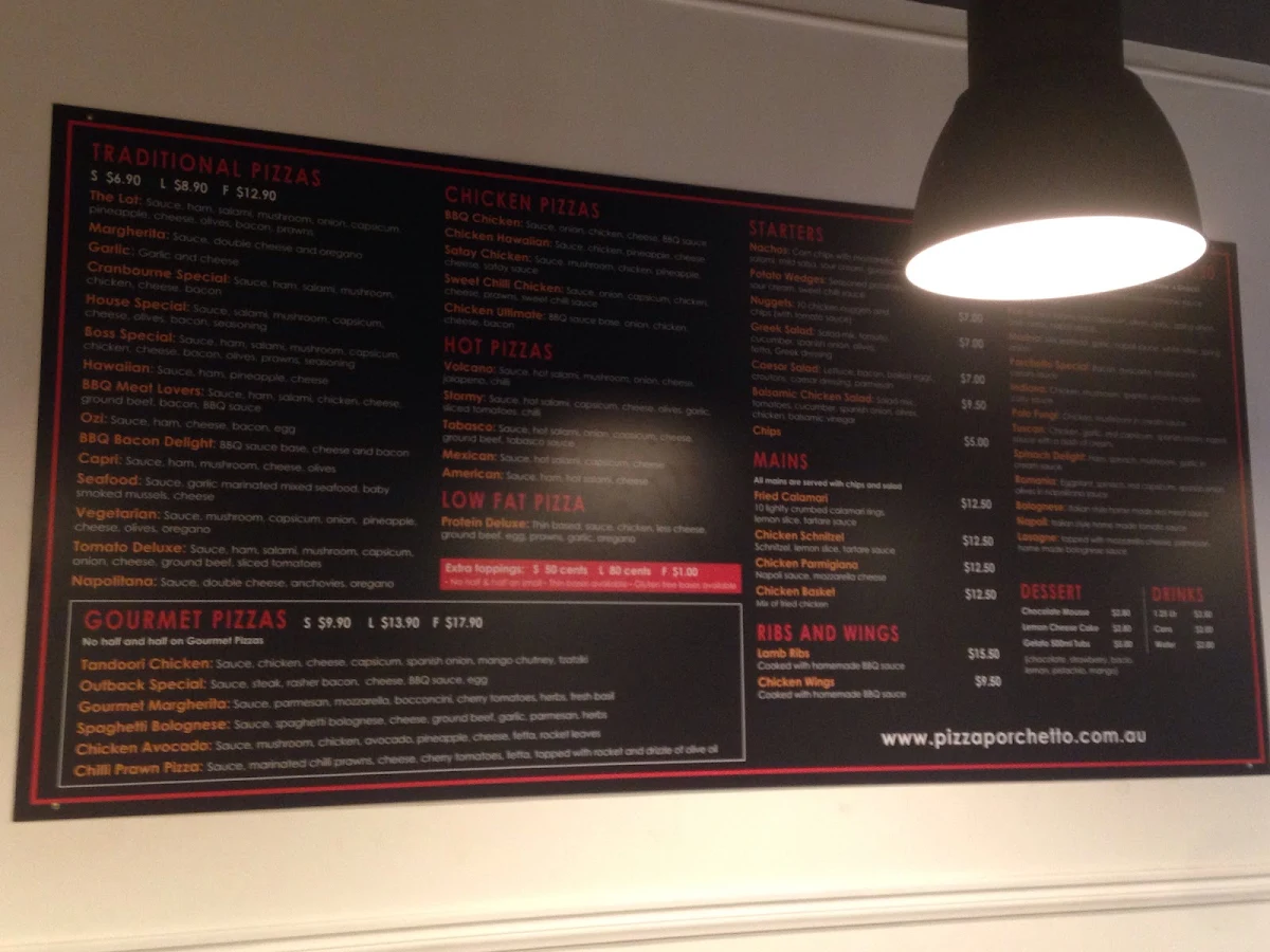 Menu, Pizza Porchetto Cranbourne