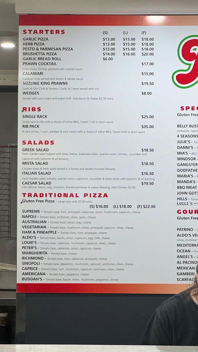 Menu, Aldos pizza & pasta Mcgraths Hill